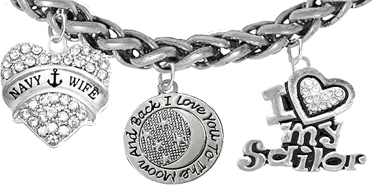 Navy Wife, I Love You to The Moon and Back, I Love My Sailor, Hypoallergenic, Safe-Nickel, Lead, Cadmium Free