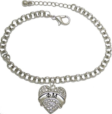 Phi Mu - Licensed Sorority Jewelry Manufacturer, Adjustable Fits Anyone Crystal Heart Bracelet