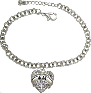 Phi Mu - Licensed Sorority Jewelry Manufacturer, Adjustable Fits Anyone Crystal Heart Bracelet