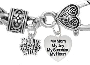 Mom, Worlds Greatest Mom,.My Mom, My Joy, My Sunshine, My Heart, Bracelet, Hypoallergenic, Safe-Nickel, Lead, Free