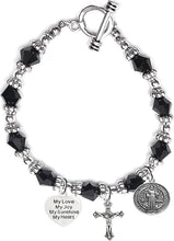 Saint Benedict Protective Charm, My Love, My Joy, My Sunshine, My Heart, and Prayer, Protect Me from Harm, from Evil, Hypoallergenic Black Crystal Bracelet, Nickel, Lead, Cadmium Free