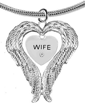 Guardian Angel, Heart (Love) Shaped Wings, Wife Crystal Necklace, Adjustable, Hypoallergenic, Safe-Nickel, Lead, Free