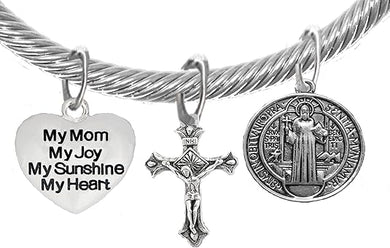 Saint Benedict Protective Charm, My Mom, My Joy, Crucifix, My Sunshine, My Heart, And Prayer, Protect Me From Harm, From Evil, From The Devil Adjustable Bracelet Nickle, Lead, Cadmium Free