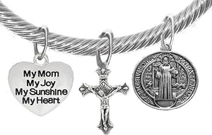 Saint Benedict Protective Charm, My Mom, My Joy, Crucifix, My Sunshine, My Heart, And Prayer, Protect Me From Harm, From Evil, From The Devil Adjustable Bracelet Nickle, Lead, Cadmium Free