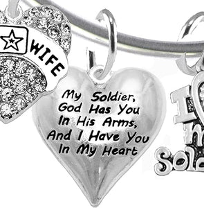 Army Wife, My Soldier, God Has You In His Arms And I Have You In My Heart, Keep My Husband Safe, Adjustable Bracelet, Hypoallergenic Safe, No Nickel, Lead,Or Poisonous Cadmium