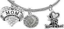 Marine, I Love You to The Moon and Back, Crystal I Love My Marine, Snake Chain Bracelet, Hypoallergenic, Safe-Nickel, Lead, Cadmium Free