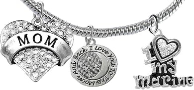 Marine, I Love You to The Moon and Back, Crystal I Love My Marine, Snake Chain Bracelet, Hypoallergenic, Safe-Nickel, Lead, Cadmium Free