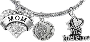 Marine, I Love You to The Moon and Back, Crystal I Love My Marine, Snake Chain Bracelet, Hypoallergenic, Safe-Nickel, Lead, Cadmium Free