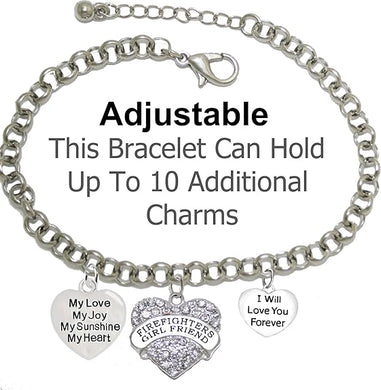 Firefighter's Girlfriend, My Love, My Joy, My Sunshine, I Will Love You Forever Bracelet, Hypoallergenic, Safe-Nickel, Lead, Free