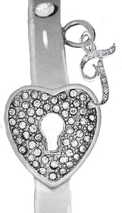 It Really Locks!, The Key To My Heart, "Initial T ", Cuff Crystal Bracelet, Hypoallergenic, Safe-Nickel, Lead, Free
