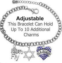 Air Force, I Love to Fly, Crystal Star of David, Adjustable Bracelet, Hypoallergenic, Safe-Nickel, Lead Free