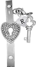 It Really Locks!, The Key To My Heart, "Initial R ", Cuff Crystal Bracelet, Hypoallergenic, Safe-Nickel, Lead, Free