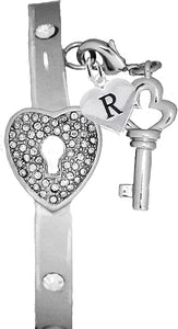 It Really Locks!, The Key To My Heart, "Initial R ", Cuff Crystal Bracelet, Hypoallergenic, Safe-Nickel, Lead, Free