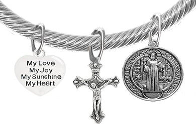Saint Benedict Protective Charm, My Love, My Joy, Crucifix, My Sunshine, My Heart, And Prayer, Protect Me From Harm, From Evil, From The Devil Adjustable Bracelet Nickle, Lead, Cadmium Free