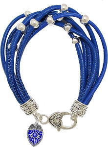 Policeman's Badge Charm On A Blue Leather Bracelet, Hypoallergenic, Safe-No Nickel, Lead,or Cadmimum