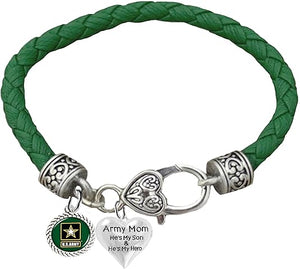 Army Mom, He's My Son, And He's My Hero, Leather Bracelet, Hypoallergenic Safe, No Nickel, Lead, Or Poisonous Cadmium In Bracelet