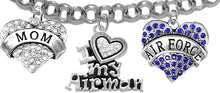 Air Force Mom, Crystal I Love My Airman, Licensed Air Force Charm, Rolo Chain Bracelet, Hypoallergenic, Safe-Nickel, Lead, Cadmium Free