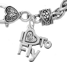 I Love to Fly, Hypoallergenic Genuine Crystal, Wheat Chain Charm Bracelet, Nickel, Lead, and Cadmium Free