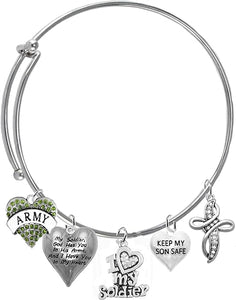 Army, My Soldier, God Has You in His Arms and I Have You in My Heart, Genuine Crystal Cross, Adjustable Bracelet, Hypoallergenic Safe, No Nickel, Lead, Or Poisonous Cadmium