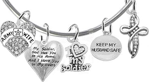 Army Wife, My Soldier, God Has You In His Arms And I Have You In My Heart, Keep My Husband Safe, Adjustable Bracelet, Hypoallergenic Safe, No Nickel, Lead,Or Poisonous Cadmium