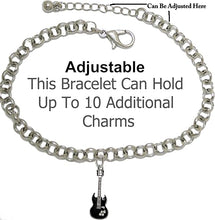Black Guitar On Rollo Chain Adjustable Bracelet, Hypoallergenic Safe-Nickel, Lead And Cadmium Free