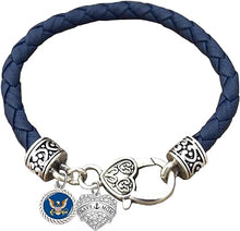 Navy Mom, Navy Bracelet, US Navy Bracelet, Navy Jewelry, Crystal Heart On Genuine Leather Bracelet. Hypoallergenic-Safe, No Nickel, Lead, Or Poisonous Cadmium
