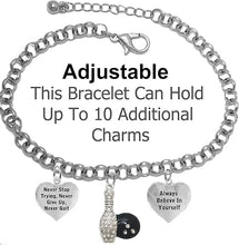 The Perfect Gift, "Crystal Bowling" Never Give Up, Never Quit" Hypoallergenic Adjustable Bracelet, Safe-Nickel, Lead Free