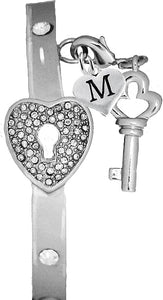 It Really Locks!, The Key To My Heart, "Initial M ", Cuff Crystal Bracelet, Hypoallergenic, Safe-Nickel, Lead, Free