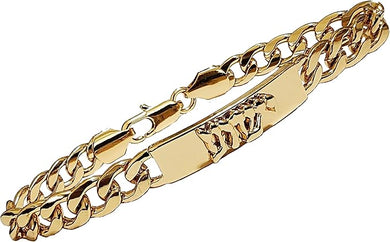 Messianic Christian 14Kt Goldtone Raaised Yeshua In Hebrew, 14Kt Goldtone ID Plate, Miami Curb Chain Bracelet. Large Safe Lobster Claw Clasp