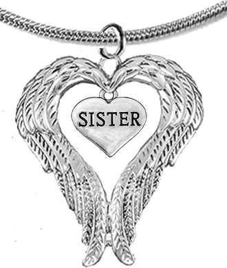 Guardian Angel, Heart (Love) Shaped Wings for Sister Necklace, Adjustable, Hypoallergenic, Safe-Nickel, Lead, Free