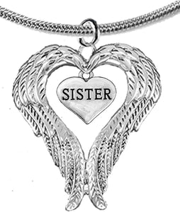 Guardian Angel, Heart (Love) Shaped Wings for Sister Necklace, Adjustable, Hypoallergenic, Safe-Nickel, Lead, Free