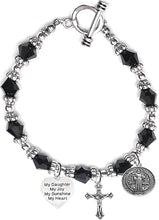 Saint Benedict Protective Charm, My Daughter, My Joy, My Sunshine, My Heart, and Prayer, Protect Me from Harm, from Evil, Hypoallergenic Black Crystal Bracelet, Nickel, Lead, Cadmium Free