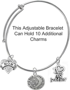 Army Mom, I Love You to The Moon and Back, Crystal I Love My Soldier, Adjustable Miracle Wire Bracelet, Hypoallergenic, Safe-Nickel, Lead, Cadmium Free