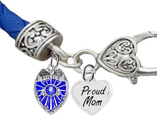 Policeman, Proud Mom, Blue Leather Bracelet, Hypoallergenic, Safe-No Nickel, Lead,or Cadmimum