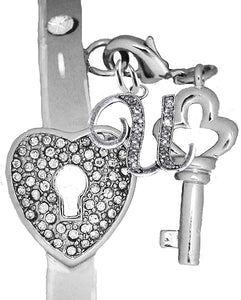 It Really Locks!, The Key To My Heart, "Initial U ", Cuff Crystal Bracelet, Hypoallergenic, Safe-Nickel, Lead, Free
