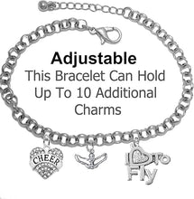 Cheer Heart, Genuine Crystal, Cheerleader, I Love To Fly, Adjustable, Hypoallergenic Genuine Crystal Charm Bracelet, Nickel, Lead, And Cadmium Free