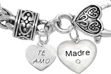 Mom,Te Amo, Madre, I Love You Mother, Bracelet, Hypoallergenic, Safe-Nickel, Lead, Free