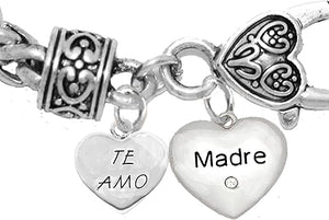 Mom,Te Amo, Madre, I Love You Mother, Bracelet, Hypoallergenic, Safe-Nickel, Lead, Free