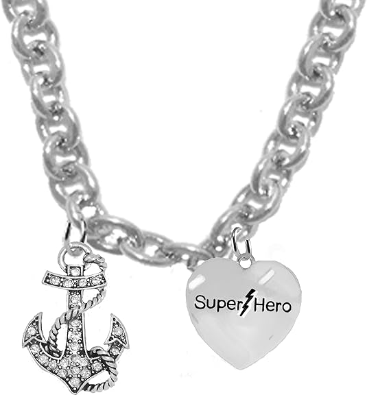 Anchor, Super Hero, STERLING SILVER Solid .925 Sterling, Not Plated Or Coated.18 Inch Necklace.Charm Nickel, Lead, Cadmium Free