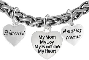 Mom, Blessed. My Mom, My Joy, My Sunshine My Heart, Ichthys Fish, Bracelet, Hypoallergenic, Safe-Nickel, Lead, Free