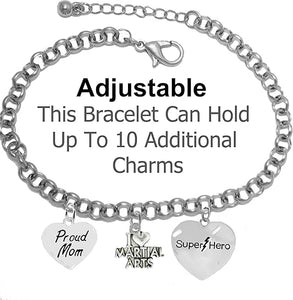 Martial Arts, Kickboxing Jewelry, Karate Jewelry, Super Hero, Proud Mom, " Martial Arts Jewelry" Adjustable Bracelet Hypoallergenic, Safe-Nickel, Lead Free