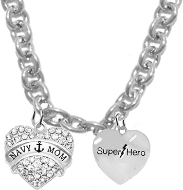 Navy Mom, SUPER HERO, STERLING SILVER Solid .925 Sterling, Not Plated Or Coated.18 Inch Necklace.Charm Nickel, Lead, Cadmium Free