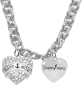 Navy Mom, SUPER HERO, STERLING SILVER Solid .925 Sterling, Not Plated Or Coated.18 Inch Necklace.Charm Nickel, Lead, Cadmium Free