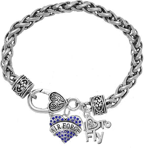Air Force, I Love to Fly, Genuine Crystal Bracelet, Hypoallergenic, Safe-Nickel, Lead Free