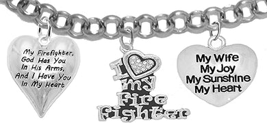 Firefighter's Wife, Firefighters Wife Gifts, Firefighters Gifts, My Firefighter, God Has You In His Arms, I Have You In My Heart Adjustable Bracelet, Nickel Free