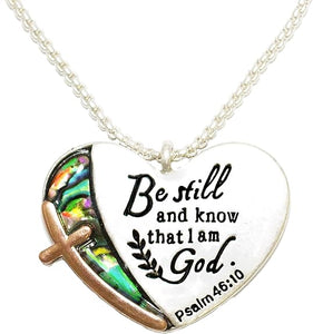 Psalm 46:10, The Lord Said,Be Still And Know That I Am God Psalm 46:10, Mother Of Pearl Finish, Chain Necklace, Hypoallergenic Safe- No Nickel. Lead, Or Poisonous Cadmium