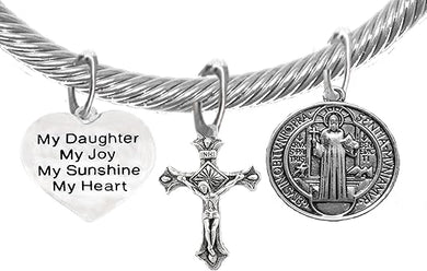 Saint Benedict Protective Charm, My Daughter, My Joy, Crucifix, My Sunshine, My Heart, And Prayer, Protect Me From Harm, From Evil, From The Devil Adjustable Bracelet Nickle, Lead, Cadmium Free