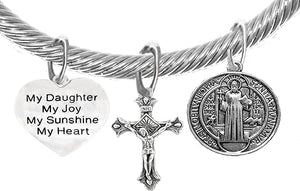 Saint Benedict Protective Charm, My Daughter, My Joy, Crucifix, My Sunshine, My Heart, And Prayer, Protect Me From Harm, From Evil, From The Devil Adjustable Bracelet Nickle, Lead, Cadmium Free