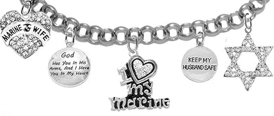 Marine, My Husband, God Has You In His Arms And I Have You In My Heart,Genuine Crystal Star Of David, Adjustable, Hypoallergenic Safe, No Nickel, Lead, Or Poisonous Cadmium In Bracelet