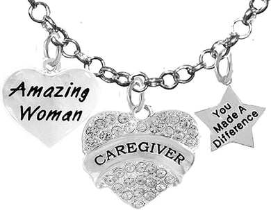Caregiver, Nurse, RN, LPN, EMT You Made A Difference, Amazing Women Rolo Chain Necklace, Hypoallergenic, Safe-Nickel, Lead, Free